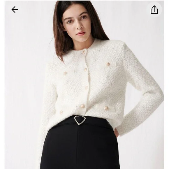 Maje Mission Lurex Cardigan White